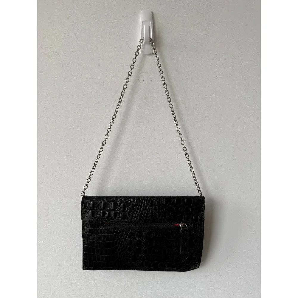 Cleo & Patek Paris Black Croc Embossed Leather Chain Clutch Shoulder Bag - Picture 2 of 13